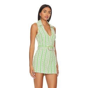 Green white and pink belted dress